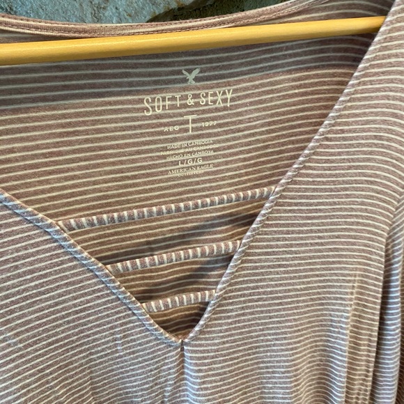 Strappy Bell / Trumpet Sleeve Striped Blouse - Picture 3 of 4